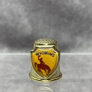 Vintage Gold-tone Wyoming Thimble With Cowboy Bucking Horse Emblem Sewing